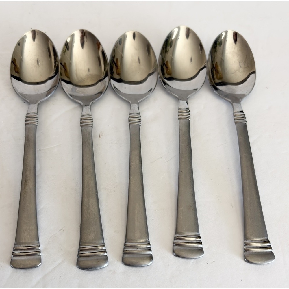 Set of 5 Cambridge Codie Sand Frost Stainless Teaspoons Flatware  6" Replacement